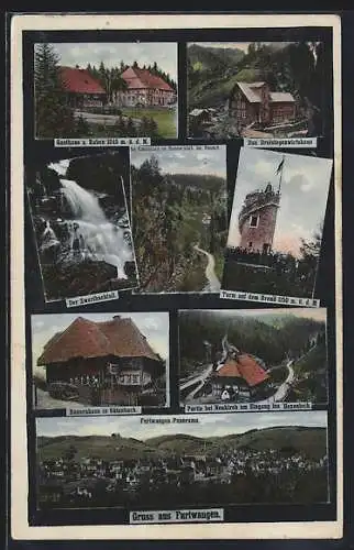 AK Furtwangen, Gasthaus zum Raben, Panorama, Bauernhaus, Turm auf dem Brend