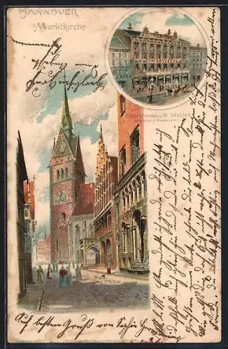 Lithographie Hannover, Geschäftshaus J. W. Sältzer, Marktkirche