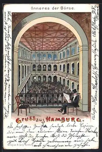 Lithographie Hamburg, Inneres der Börse