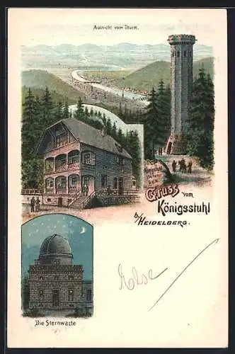 AK Königsstuhl / Neckar, Sternwarte, Wirtschaft und Aussichtsturm