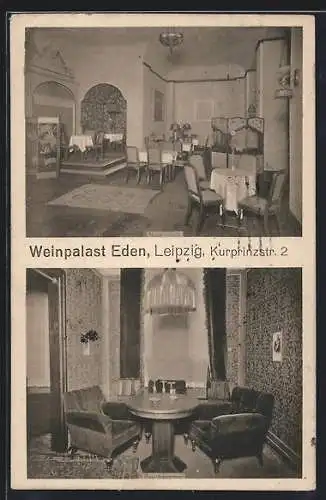 AK Leipzig, Weinpalast Eden, Nischenhalle, Rauchzimmer, Kurprinzstr. 2