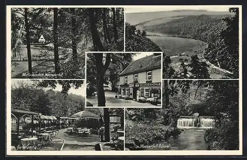 AK Mettmann, Gasthaus Neanderhöhle, Wasserfall Düssel