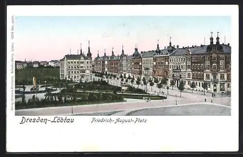 Goldfenster-AK Dresden-Löbtau, Friedrich August-Platz, Häuser mit leuchtenden Fenstern