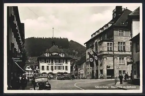 AK Schramberg, Marktplatz mit Hotel Mohren und Rathaus, 