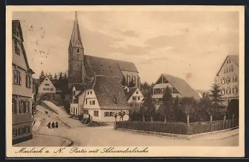 AK Marbach a. N., Strassenpartie mit Alexanderkirche