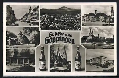 AK Göppingen, Panorama, Hauptstrasse, Postamt & Sauerbrunnen