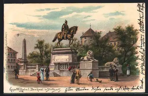 Künstler-AK F.Perlberg: Stuttgart, Kaiser Wilhelm I. Denkmal