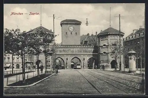 AK München, Isartor mit Strassenbahn