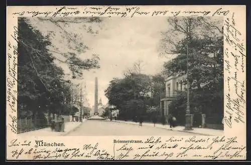 AK München, Briennerstrasse mit Säulendenkmal