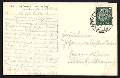 AK Menzenschwand, Ansicht Vorderdorf