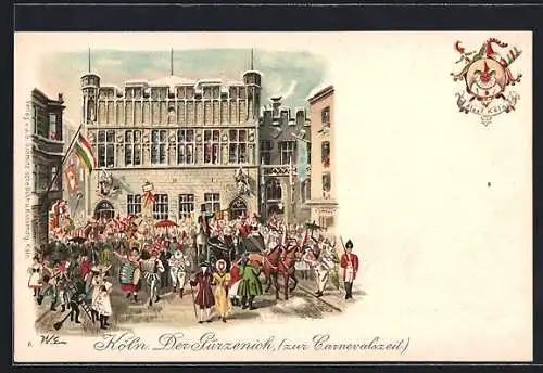 Lithographie Köln, Der Gürzenich zur Carnevalszeit, Alaaf Köln