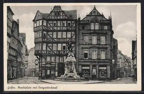 AK Giessen, Marktplatz mit Kriegerdenkmal