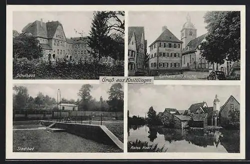 AK Knittlingen, Schulhaus, Rathaus mit Kirche, Stadtbad, Rotes Meer