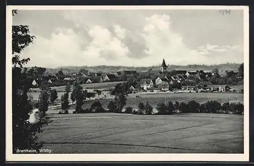 AK Brettheim / Württ., Ortspanorama mit Kirchturm