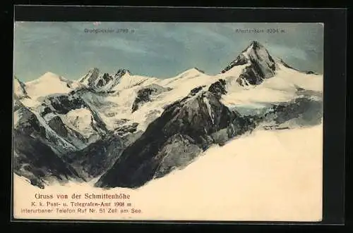 Künstler-AK Edward Theodore Compton: Schmittenhöhe, Blick auf Grossglockner und Kitzsteinhorn