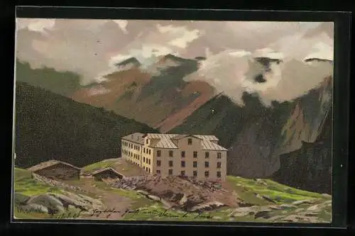 Künstler-Lithographie Alfred Mailick: Gemmi, Hotel Wildstrubel