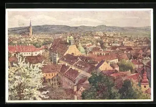 Künstler-AK Hans Götzinger: Graz, Blick auf die Stadt vom Uhrturm