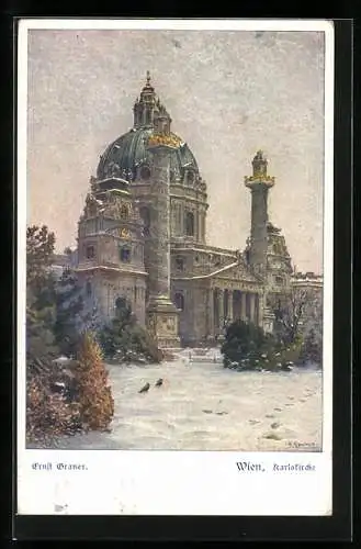 Künstler-AK Ernst Graner: Wien, Karlskirche im Schnee