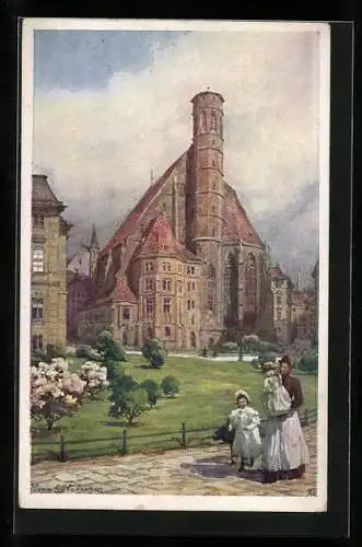 Künstler-AK Brüder Kohn (B.K.W.I) Nr. 790-8: Wien, Familie vor der Minoritenkirche