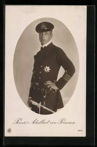 Foto-AK Portrait Prinz Adalbert von Preussen mit Marinedolch