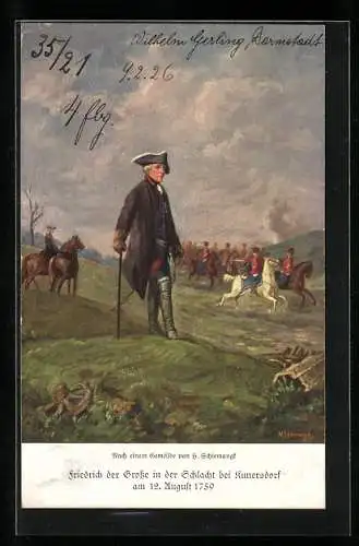 Künstler-AK König Friedrich II. (der Grosse) in der Schlacht bei Kunersdorf 1759