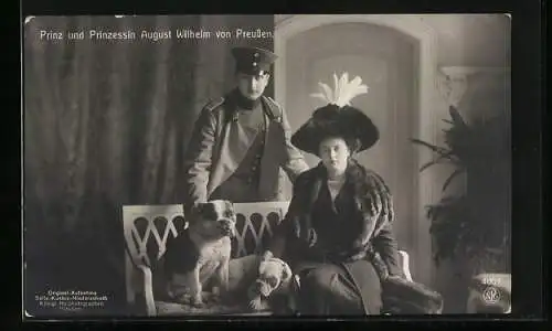 AK Prinz und Prinzessin August Wilhelm von Preussen mit Hund