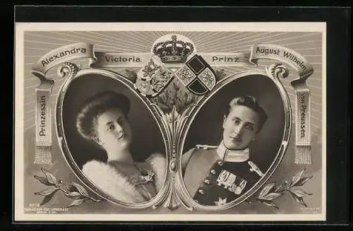 AK Portraits von Prinz August Wilhelm von Preussen und Prinzessin Alexandra Victoria