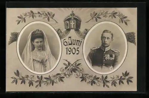 AK Vermählung von Kronprinzessin Cecilie und Kronprinz Wilhelm am 6.6.1905