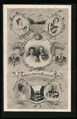 AK Hochzeit des deutschen Kronprinzen und Kronprinzessin Cecilie, Auguste Victoria und Wilhelm II., Strassenpartie