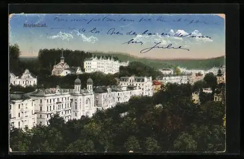 AK Marienbad, Teilansicht mit Synagoge und Kaiserstrasse