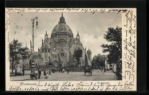 AK Dortmund, Strassenpartie mit Synagoge