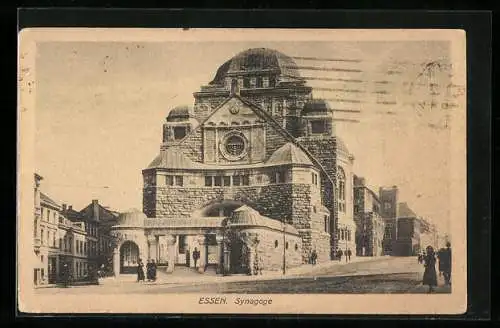 AK Essen, Synagoge und Strassenpartie