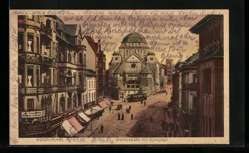 AK Essen-Ruhr, Steelerstrasse mit Synagoge