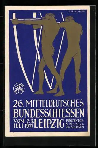 AK Ganzsache 27C134: Leipzig, 26. Mitteldeutsches Bundesschiessen 1911, Bogenschützen