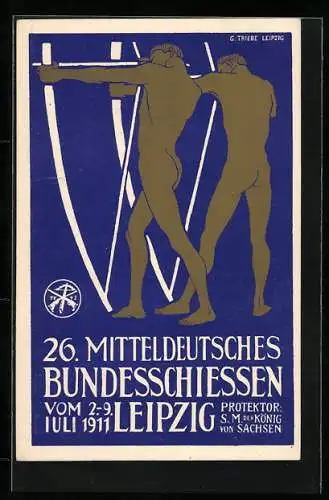 AK Ganzsache 27C134: Leipzig, 26. Mitteldeutsches Bundesschiessen 1911, Bogenschützen