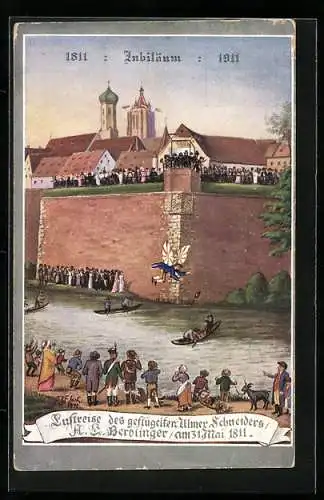 Künstler-AK Ganzsache PP27 C131 /02: Ulm / Donau, Luftreise des geflügelten Ulmer Schneiders 1811