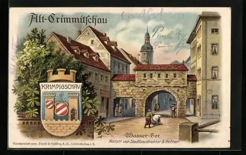 Lithographie Ganzsache PP27 C258 /03: Crimmitschau, Stadtrechtsfeier 1414-1914, Wasser-Tor