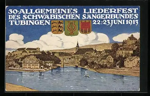 Künstler-AK Tübingen, 30. Allgemeines Liederfest des Schwäb. Sängerbundes 1913, Ganzsache