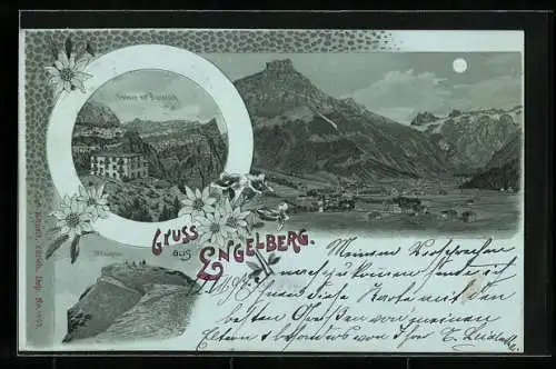 Mondschein-Lithographie Engelberg, Trübsee mit Bitzistock, Tiflispitze