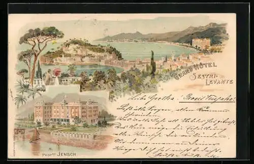 Lithographie Sestri Levante, Grand Hotel Sestri, Proppre. Jensch