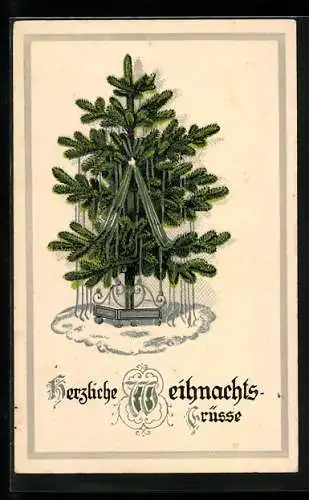 AK Weihnachtsgrüsse, Tannenbaum mit Lametta