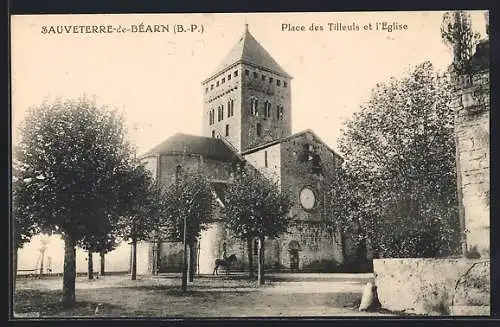 AK Sauveterre-de-Béarn, Place des Tilleuls et l`Eglise