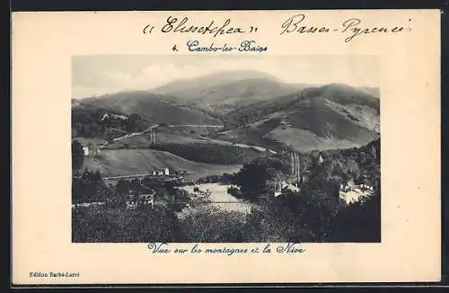 AK Cambo-les-Bains, Vue sur es montagnes et la Nive