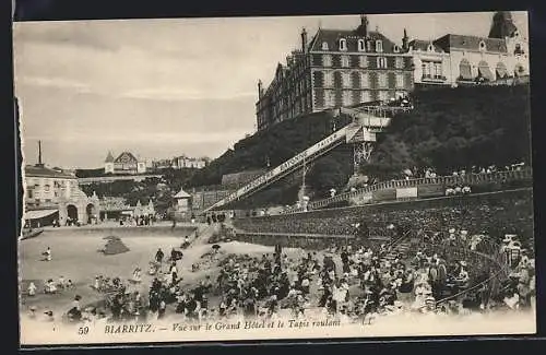 AK Biarritz, Vue sur le Grand Hotel et la Tapis roulant