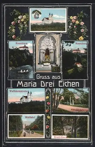 AK Rosenburg-Mold, Maria Drei Eichen, Rosenburg, Wallfahrtskirche, Abschiedskreuz