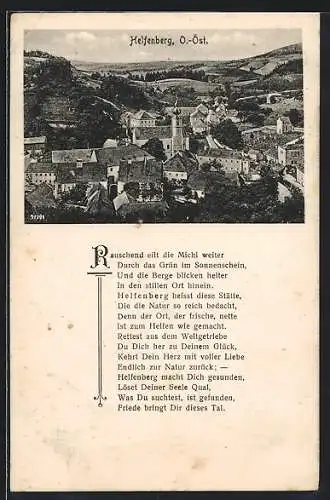 AK Helfenberg /O.-Öst., Ortsansicht aus der Vogelschau, Gedicht