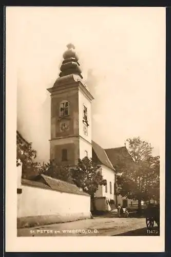 AK St. Peter am Wimberg, Kirche mit Strassenpartie