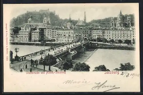 AK Salzburg, Stadtbrücke und Hohen-Salzburg