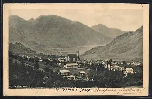 AK St. Johann i. Pongau, Ortspartie mit Kirche