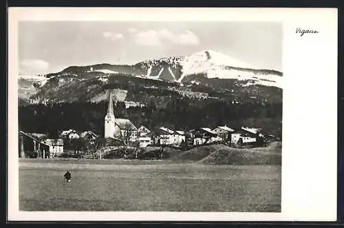 AK Vigaun bei Hallein, Ortstotale mit der Kirche gegen den Schlenken gesehen